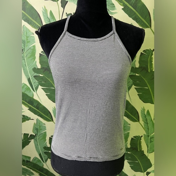 American Eagle Striped High Neck Tank Top Size L black and white - Picture 1 of 6